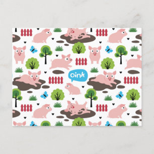 Happy Piglets In The Mud Postcard