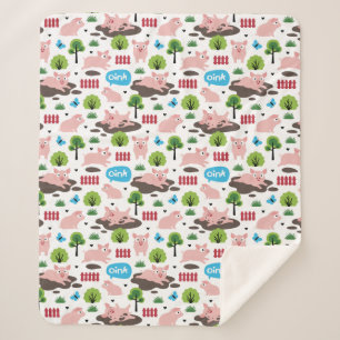 Happy Piglets In The Mud  Sherpa Blanket