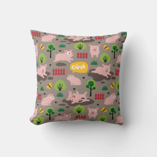 Happy Piglets In The Mud Throw Pillow