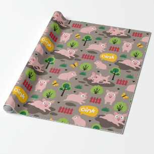 Happy Piglets In The Mud Wrapping Paper
