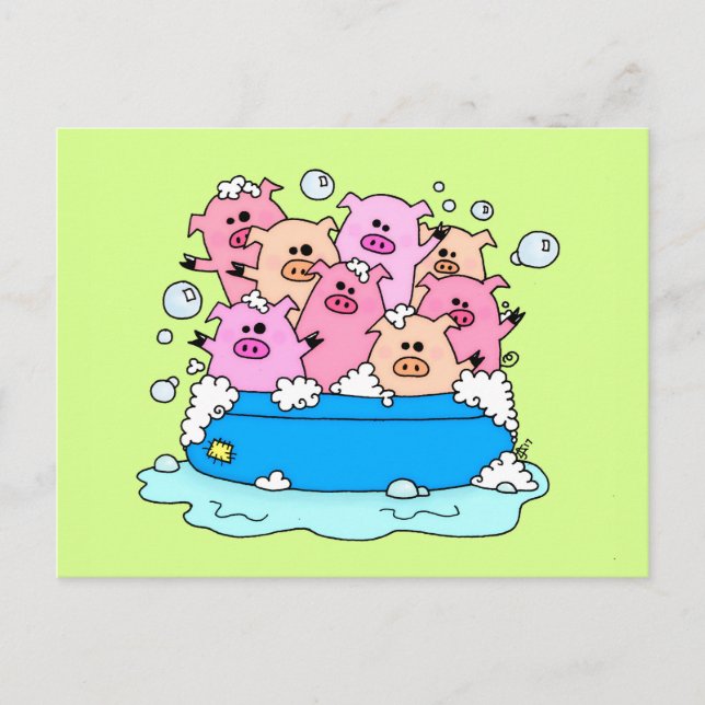 Happy Pigs Illustration Postcard (Front)