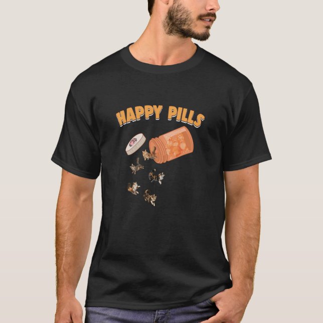 Happy Pills Maine Coon Cat Funny Kitten Lover T-Shirt (Front)