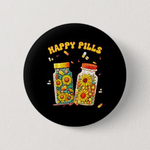 Happy Pills Medicine Sunflower Mental Health Aware 6 Cm Round Badge