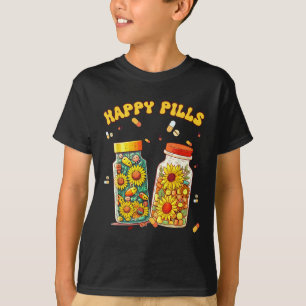 Happy Pills Medicine Sunflower Mental Health Aware T-Shirt