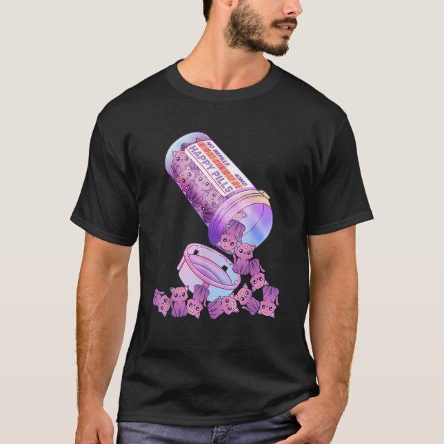 Happy Pills Pastel Goth Kawaii Yami Cat Otaku Wome T-Shirt (Front)