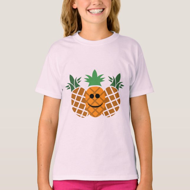 Happy Pineapple Design - Girls' Basic T-Shirt (Front)