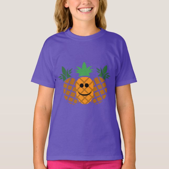 Happy Pineapple Design - Girls' Basic T-Shirt (Front)
