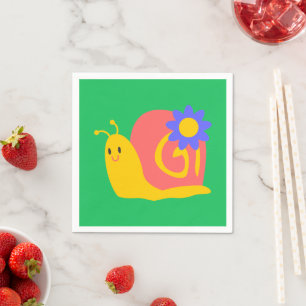 Happy pink and green snail napkin