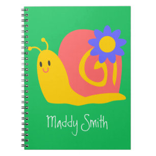 Happy pink and green snail notebook
