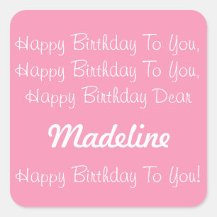 Happy Pink and White Personalised Birthday Song Square Sticker