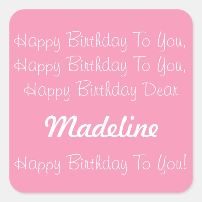 Happy Pink and White Personalised Birthday Song Square Sticker (Front)