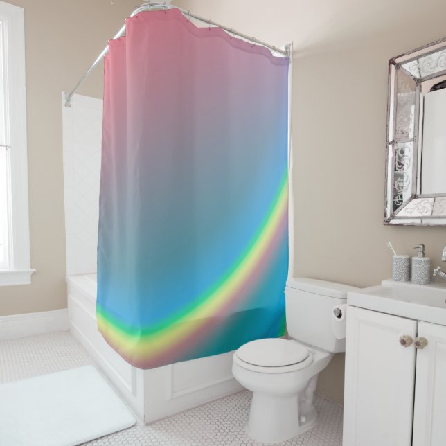 Happy Pink Blue and Rainbow  Shower Curtain (In Situ)