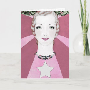 "HAPPY PINK CHEER" VINTAGE ART DECO NEW YEAR HOLIDAY CARD