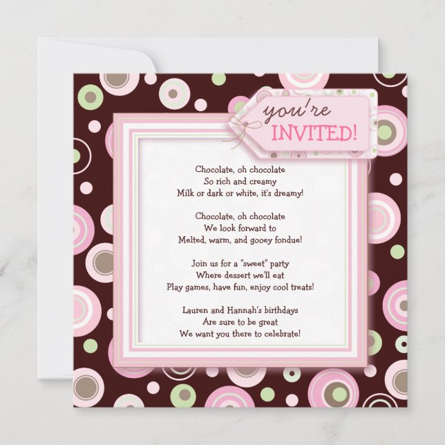 Happy Pink Dot Chocolate Birthday Party Invitation (Front)