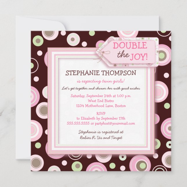 Happy Pink Dots Twin Girl Baby Shower Invitation (Front)