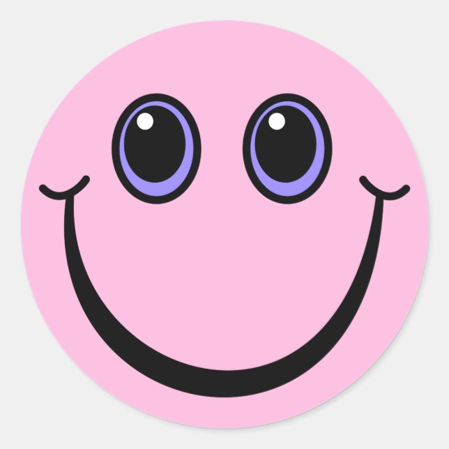 Happy Pink Emoji Face Classic Round Sticker (Front)