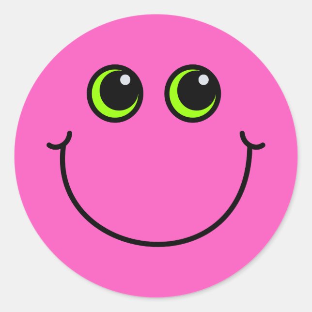 Happy Pink Emoji Face Classic Round Sticker (Front)