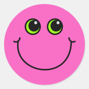Happy Pink Emoji Face Classic Round Sticker