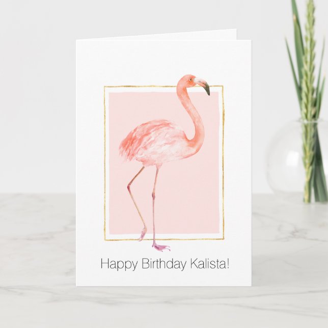 Happy Pink Flamingo Birthday Card (Front)