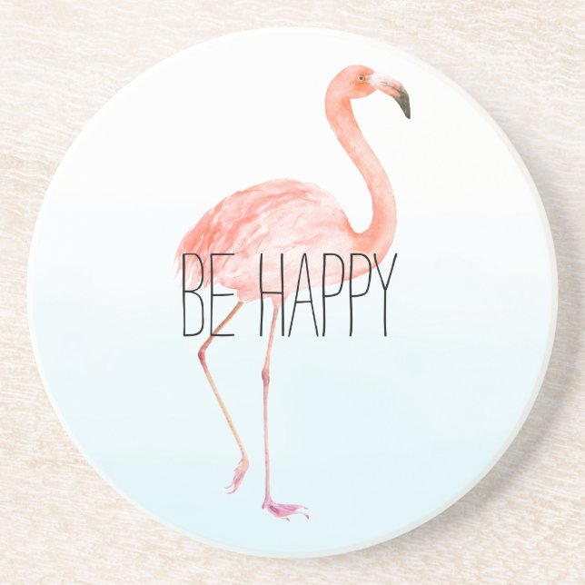 Happy Pink Flamingo Coaster (Front)