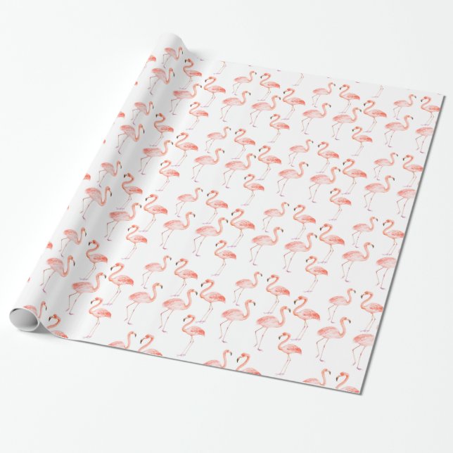 Happy Pink Flamingos Wrapping Paper (Unrolled)