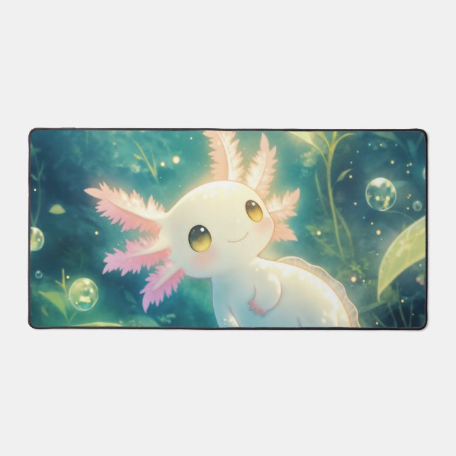 Happy Pink Gill Axolotl Glowing Pond Desk Mat (Front)