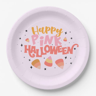 Happy pink Halloween Paper Plate