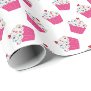 Happy Pink Heart Cupcakes - Sweet Bakery Pattern Wrapping Paper