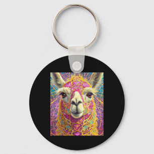 Happy Pink Lama Alpaca Sticker Key Ring