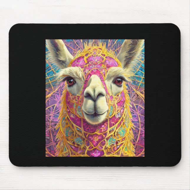 Happy Pink Lama Alpaca Sticker  Mouse Mat (Front)