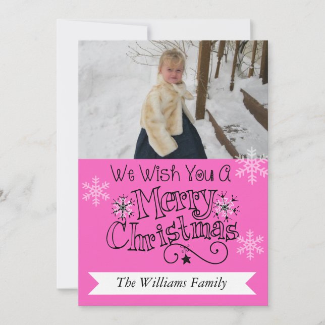 Happy Pink Merry Christmas Photo Holiday Card (Front)