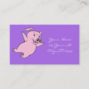 Happy Pink Pig Jumping Thunder_Cove Business Card