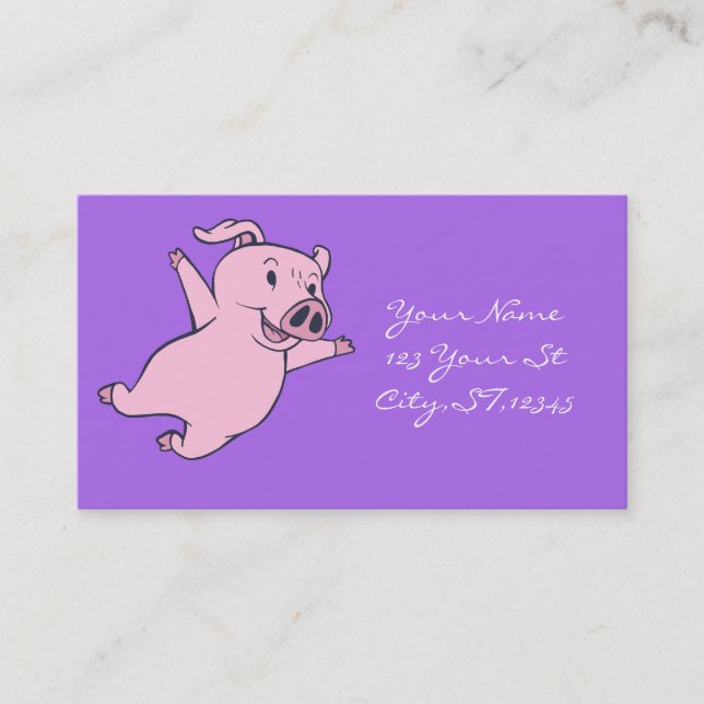 Happy Pink Pig Jumping Thunder_Cove Business Card (Front)