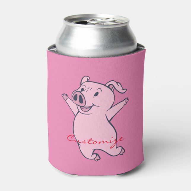 Happy Pink Pig Jumping Thunder_Cove Can Cooler (Can Front)