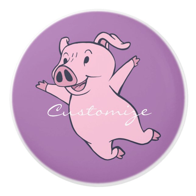 Happy Pink Pig Jumping Thunder_Cove Ceramic Knob (Front)
