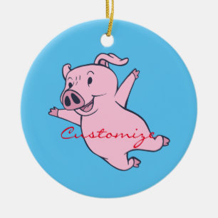Happy Pink Pig Jumping Thunder_Cove Ceramic Tree Decoration