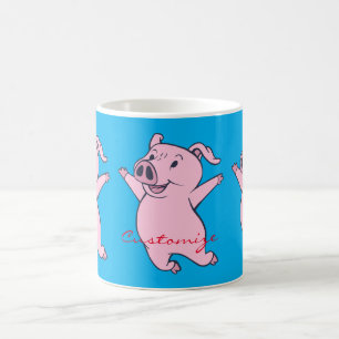 Happy Pink Pig Jumping Thunder_Cove Coffee Mug