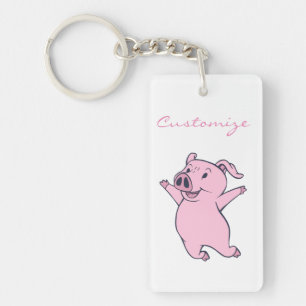 Happy Pink Pig Jumping Thunder_Cove Key Ring