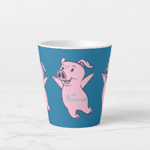 Happy Pink Pig Jumping Thunder_Cove Latte Mug