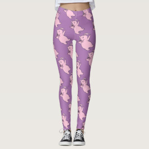 Happy Pink Pig Jumping Thunder_Cove Leggings