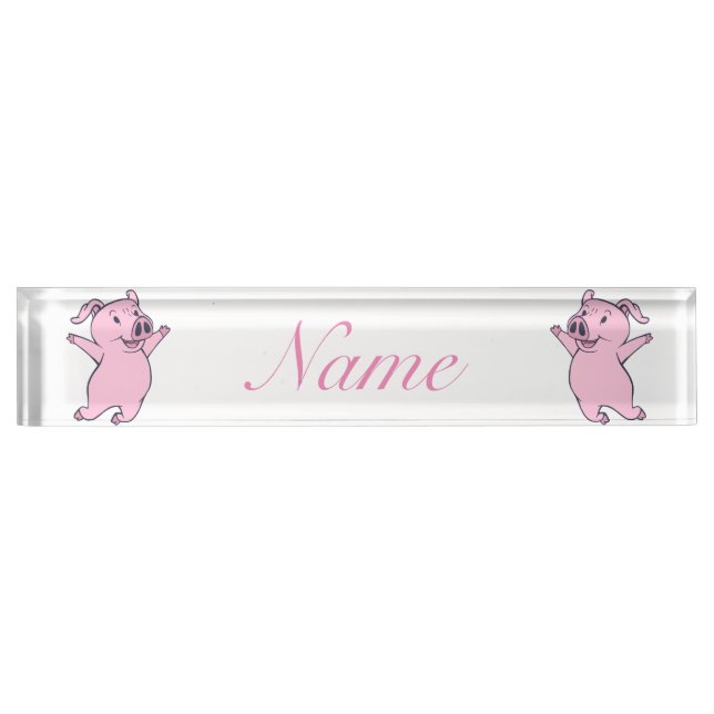 Happy Pink Pig Jumping Thunder_Cove Nameplate (Front)