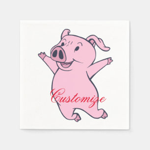 Happy Pink Pig Jumping Thunder_Cove Napkin