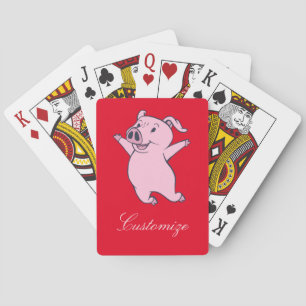 Happy Pink Pig Jumping Thunder_Cove Playing Cards
