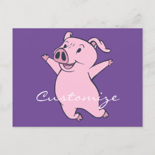 Happy Pink Pig Jumping Thunder_Cove Postcard