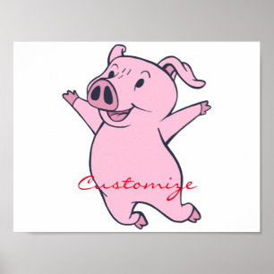 Happy Pink Pig Jumping Thunder_Cove Poster