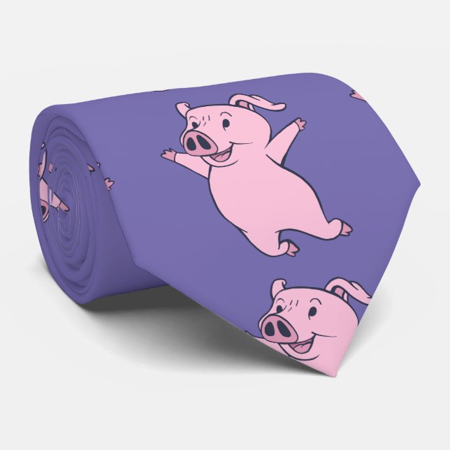 Happy Pink Pig Jumping Thunder_Cove Tie (Rolled)