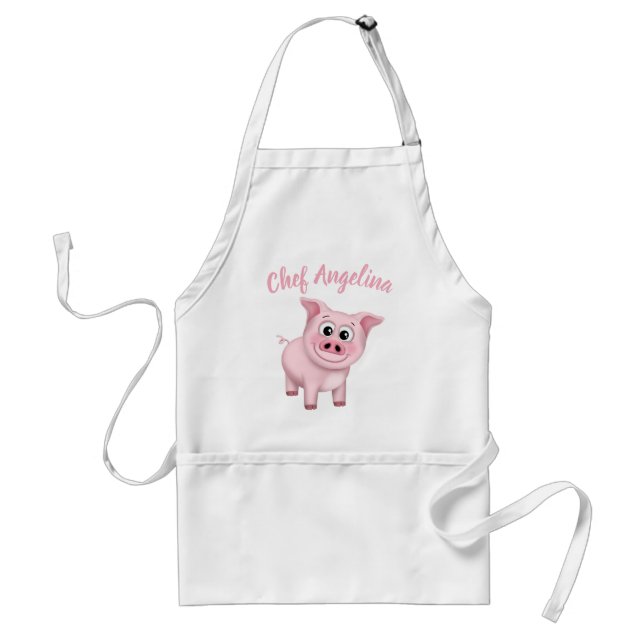 Happy Pink Pig Personalised Standard Apron (Front)