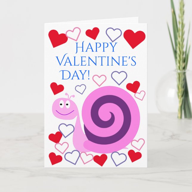 Happy Pink & Purple Snail: Happy Valentine's Day! Holiday Card (Front)