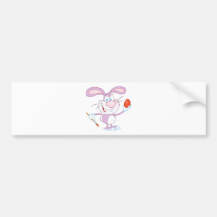 Happy Pink Rabbit Painting Easter Egg Bumper Sticker