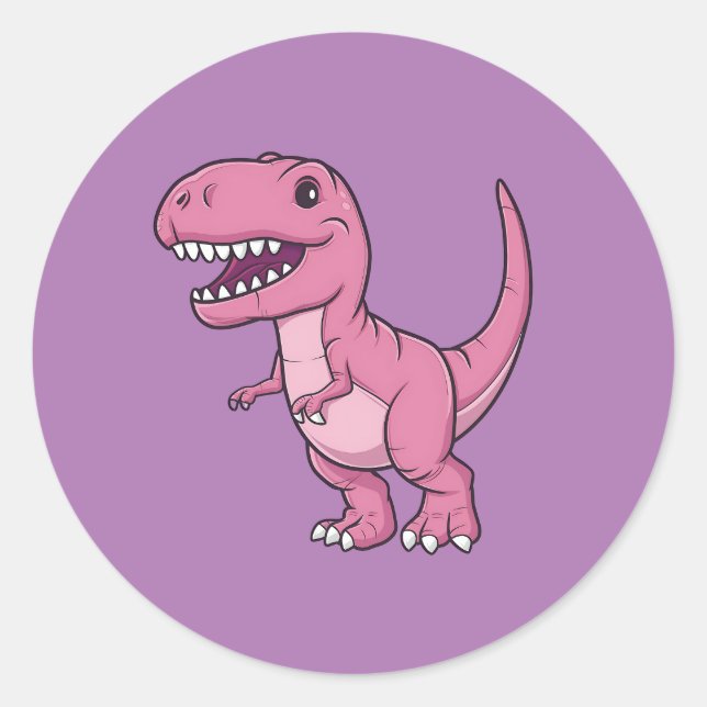 Happy Pink T-Rex Dino  Classic Round Sticker (Front)